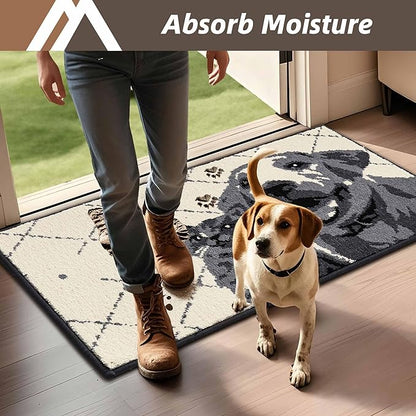 COSY HOMEER Dog Door Mat 24"x36" Dirt Trapper Entryway Rugs Absorbent Funny Welcome Mat Washable Non Slip Entry Rugs,Grey