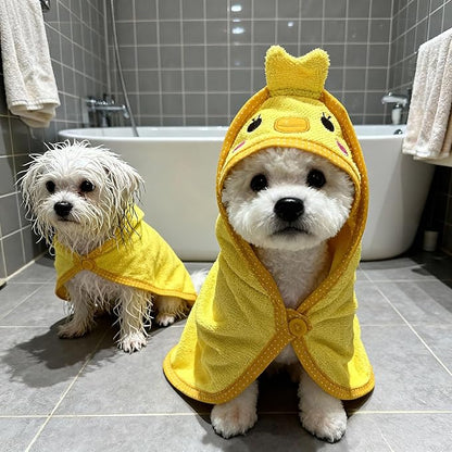 Dog Hooded Bathrobe Towel, Fast Drying Bath Towel Absorbent Warm Blanket Yellow M