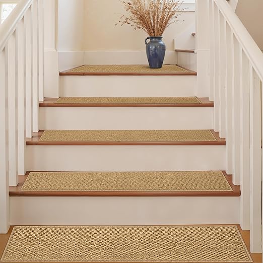 4PCS Non-Slip Stair Treads - 8"x30" Edging Stair Treads for Wooden Steps Washable Peel and Stick Indoor Stairs Tread Rug Stain Resistant Staircase Mat for Kids and Pets (4pc, Brown)
