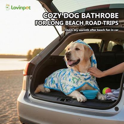 LovinPet 3‑in‑1 Dog Warm Winter Coat & Bathrobe, Hooded Dinosaur Fleece, Lightweight High‑Loft, Absorbent Knit, Quiet Hook‑and‑Loop, Wind‑Blocking Edges, Dog Robes for Medium & Large Dogs, White,2XL