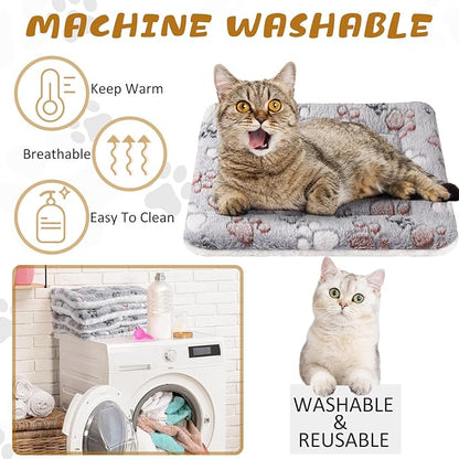 Tuanse 4 Pack Ultra Soft Dog Cat Bed Mat Small Animal Guinea Pig Bed with Cute Print Reversible Fleece Dog Crate Kennel Pad Cozy Washable Thickened Hamster Pet Beds Mat(13 x 19 Inches,Light Gray)