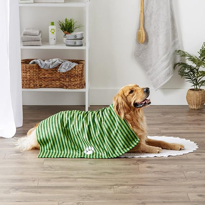 Bone Dry Pet Grooming Towel Collection Absorbent Microfiber X-Large, 41x23.5, Striped Hunter Green (Pack of 2)