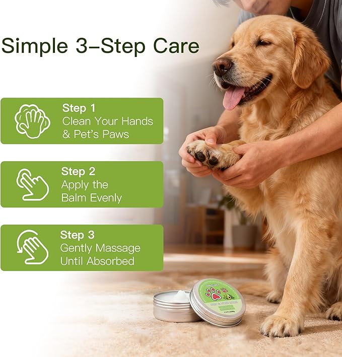 Paw Balm for Dogs and Cats, Paw Pad Balm with Avocado Oil & Witch Hazel, 2.1 oz Beeswax Paw Cream for Dry, Cracked Pads, Lick-Safe Pet Paw Care - with 2 Pack Pet Wipes