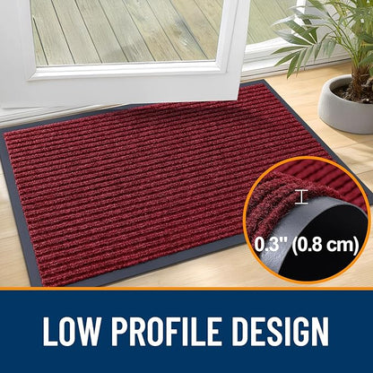 OLANLY Front Door Mat Indoor Outdoor Entrance, Waterproof Heavy Duty Doormat, Fade Resistant, Low Profile, Easy Clean Patio Porch Welcome Floor Mats for Entry, 47x17, Wine Red