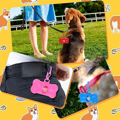 63 Pack Bone Shaped Poop Bag Dispenser, Dog Poop Waste Bag Holder Container with Hook, Leakproof Pet Waste Disposal Bags for Outdoor Pet Supplies 7 Colors