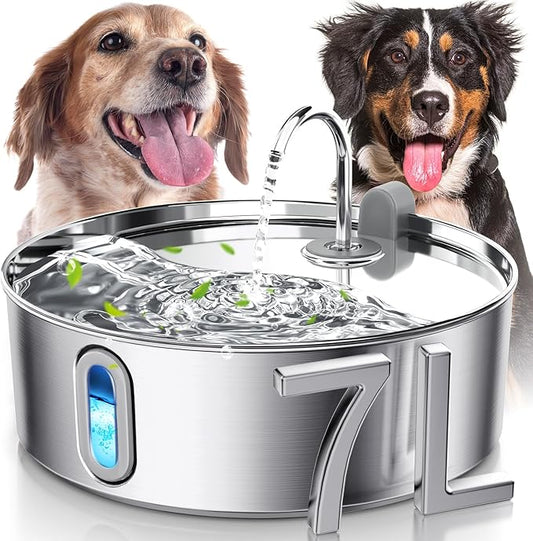 Smartoo Dog Water Fountain for Large Dogs 7L/236oz Stainless Steel Dog Water Bowl Dispenser Automatic Cat Water Fountain with Deeper Drinking Area, Multi-Filtration Pet Fountain with Ultra-Quiet Pump