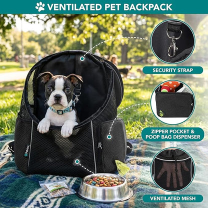 PetAmi Dog Front Carrier Backpack, Ventilated Adjustable Dog Pet Cat Chest Carrier Backpack, Dog Carrier for Hiking Camping Travel, Small Dog Puppy Medium Cat Carrying Bag, Max 10 lbs, Black