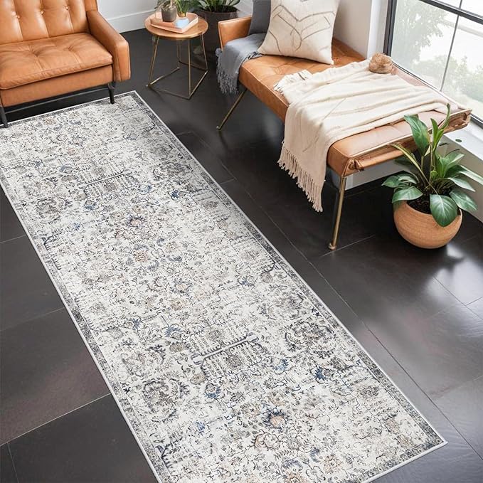 RUUGME 3x8 Runner Rug Washable - Hallway Runner Rugs Non Slip Stain Resistant Rug for Kitchen Living Room Bedroom Dining Room Vintage Distressed Carpet Low Pile Home Decor Floor Mat (3'x8', Brown)