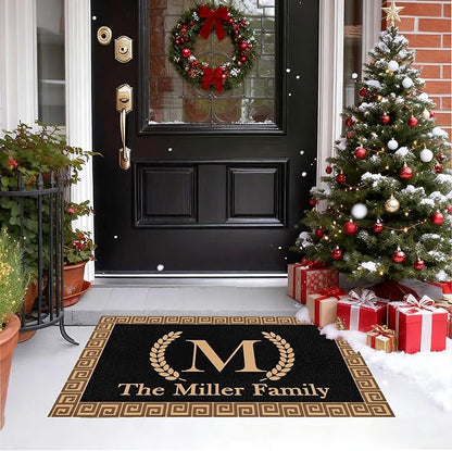 Custom Doormat with Family Name Fashion Personalized Entryway Door Mat Front Door Mat for Outdoor Decor Entrance Mat Customised Rug Christmas Housewarming Gift with Anti-Slip Backing