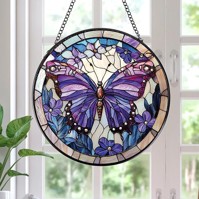 Butterfly Stained Glass Window Hanging Gifts, 7.8″ Sun Catchers for Indoor Window Decor, Decorative Sun Catchers Home Wall Art Gift for Thanksgiving Christmas Wedding Housewarming