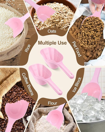 Dog-Cat Food-Scoop Measuring-Cup,1 Cup Capacity Versatile Plastic Pet Food Scoop with Measuring Lines 1 Cup and 1/2 Cup for Precise Portion Control (2, Pink)