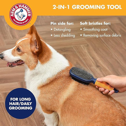 Arm & Hammer Deodorizing Pin & Bristle Dog Grooming Brush with Fragrance Transfer Technology – Scented 2-in-1 Dog Brush for Detangling & Shedding, Pet Brushes for Dogs, Sweet Lily & Vanilla - 2 Pack