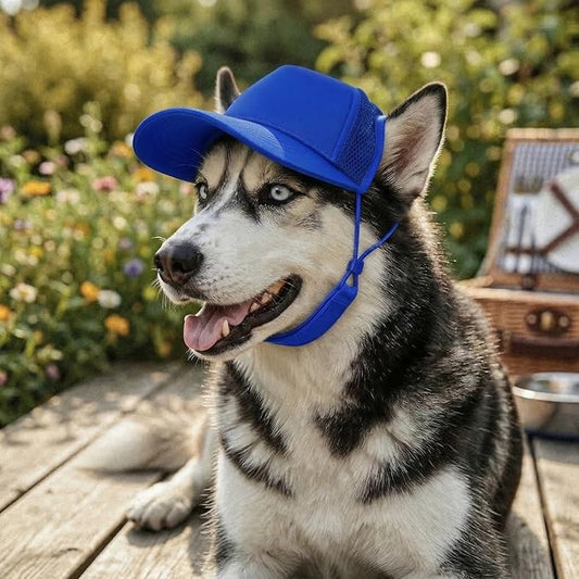 Tuff Pupper Dog Baseball Cap | UV Protection Dog Sun Hat | Breathable Lightweight Design | Secure Adjustable Chin Strap | Quick-Dry Fabric | Reinforced Brim | Small Medium Large Dogs (Blue, L)