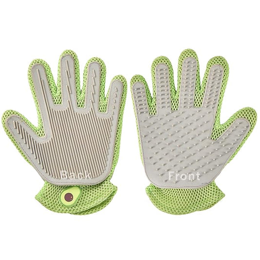 PetPals Single Pet Hair Removal Grooming Glove, Suitable for Long and Short-Haired Dogs and Cats. Double-Sided Function with Pet Hair Removal and Cleaning for Furnitures. Green