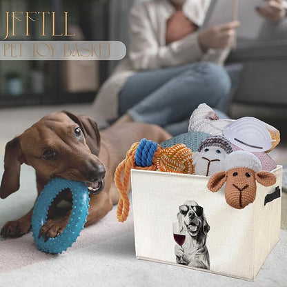 Funny Golden Retriever and Wine Dog Toy Basket, Golden Retriever Lovers Gifts Collapsible Pet Dog Toy Storage Bin Box Basket Organizer, Pet Supplies for Dogs