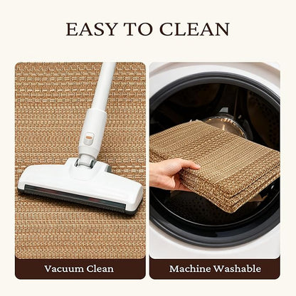 2x6 Washable Runner Rug, Textured Natural Woven Low-Profile Hallway Runner with Non-Slip Backing, Neutral Light Brown, for Kitchen, Laundry Room, Entryway