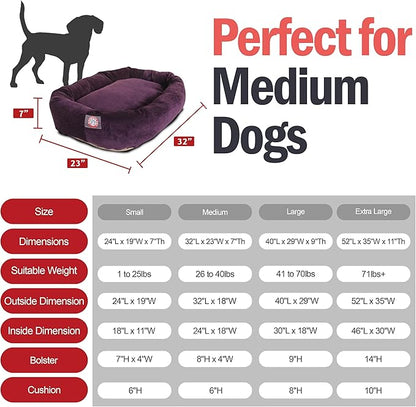 Majestic Pet 32 Inch Micro Velvet Calming Dog Bed Washable – Cozy Soft Round Dog Bed with Spine for Head Support - Fluffy Donut Puppy Mat 32x23x7 (inch) Medium – Aubergine (2025)
