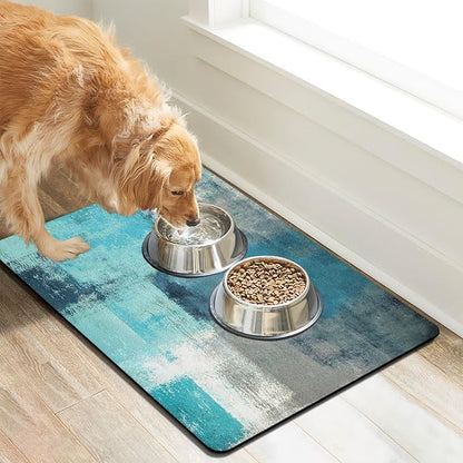 Dog Food Mats for Floors Absorbent, Cat Food Mat - Pet Cat Feeding Mat Quick Dry, Dog Bowl Mats for Water, Pet Supplies Feeding Placemat 16" x 24" Tie-Dye Blue