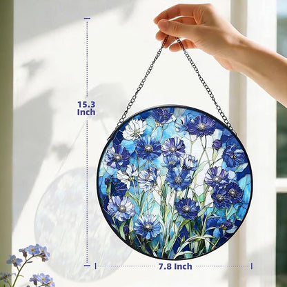 Cornflower Blue Suncatcher for Window and Garden - 7.8 in Handmade Stained Glass Suncatcher for Outdoor Decor, Rainbow Maker Gift for Mom, Housewarming, Birthday, Christmas - Home Decor