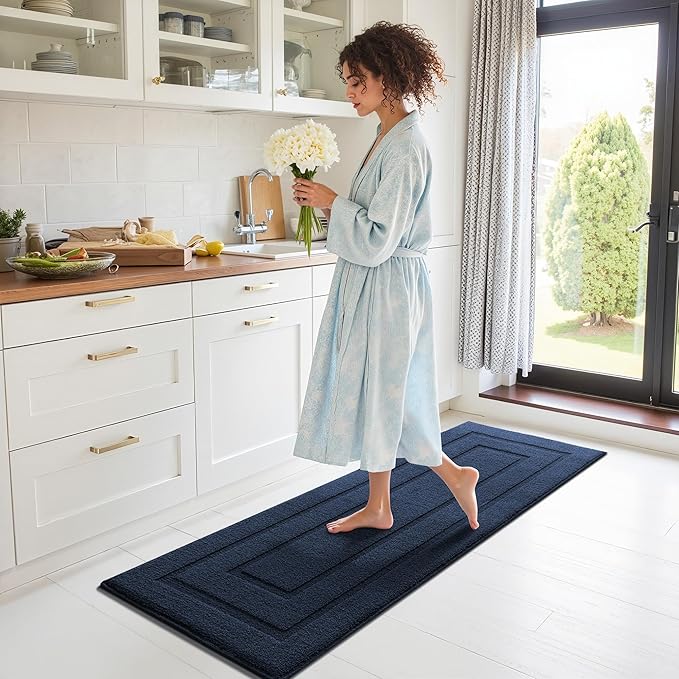 GRANNY SAYS Kitchen Mats for Floor Resist Dirt Kitchen Rugs Non Slip Washable, Large Rug Runner for Sink Laundry Thick Durable Polypropylene Comfort Standing, 59'' x 19.7'', Deep Blue