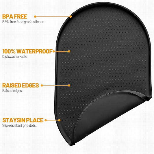 Hubulk 100% Waterproof Silicone Pet Feeding Mat with Raised Edge for Food and Water, Dog Bowl Mats, Cat Bowls Placemat with High Lip Protects Floor for Cats and Dogs (Black, 16" L x 10" W)