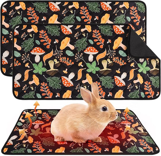 Homimp 2 Pcs Guinea Pig Pee Pads,Self Heating Guinea Pig Bed Pads for Winter Keep Warm,Washable&Anti Slip Small Animal Beds for Indoor Rabbit Hamster Squirrel Hedgehog Chinchilla Ferret,Black 16"x24"