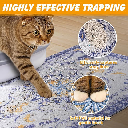 Cat Litter Mat, 28x20 in Litters Box Mat Waterproof Non-Slip Easy to Clean Washable Trapping Mat for Kitty