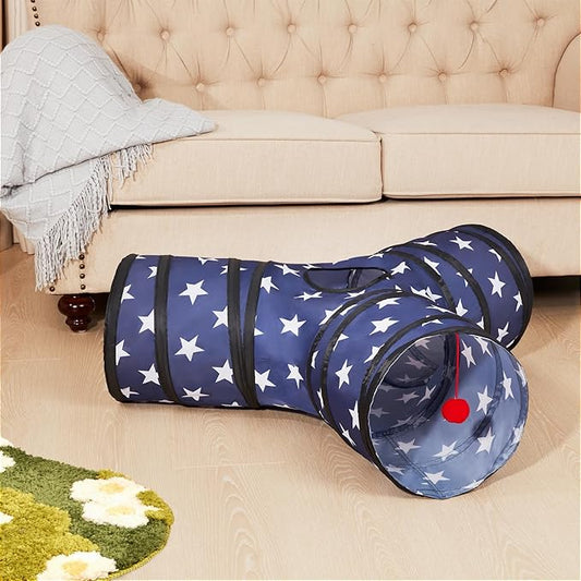 Tempcore Cat Tunnels for Indoor Cats, Collapsible 3 Way Kitty Tunnel Bored Pet Toys with Peek Hole Toy Ball for Puppy, Kitty, Kitten, Rabbit Pentagram