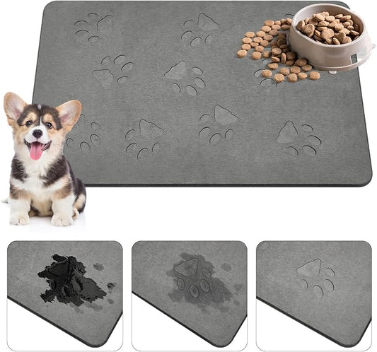 Valentine Dog Gift Stone Mat for Dog Bowl Diatomaceous Earth Absorbent Non Slip Cat Puppy Mat for Food and Water Quick Drying Easy to Clean Placemat for Bowl Dish(Dark Gray,16 x 24 Inch)