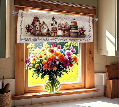 Country Stars Farmhouse Window Curtain Valance Boho for Decorative Privacy Rod Pocket 52 X 16 Inches