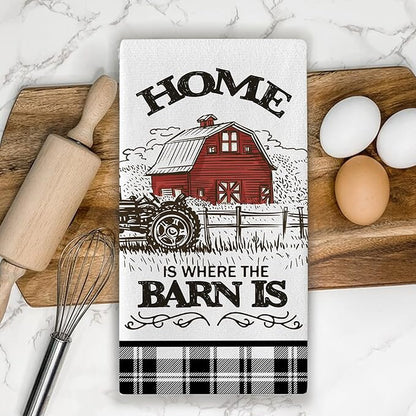 Farm Animals Kitchen Dish Towels Set of 2, Farmhouse Cow Rooster Barn Drying Hand Towel Baking Cooking Cloth, Homestead Tractor Sweet Home Decoration 18 x 26 Inches