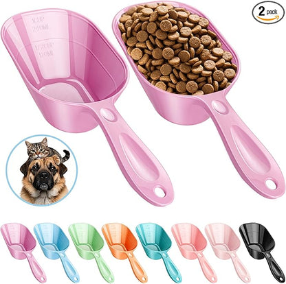 Pet Food Scoop 2 Pack, Dog Cup Capacity Cat Food Scooper With Measuring Lines For Dog, Puppy and Cat Coffee Bean, Flour Scoop Purple