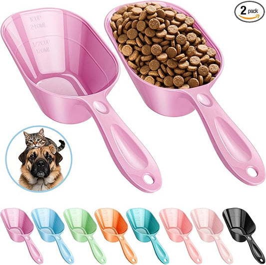 Pet Food Scoop 2 Pack, Dog Cup Capacity Cat Food Scooper With Measuring Lines For Dog, Puppy and Cat Coffee Bean, Flour Scoop Purple