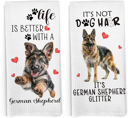 German Shepherd Gifts Kitchen Towels Set of 2, Funny Dog Hand Towels for Bathroom Kitchen Decor, German Shepherd Gifts for Women Dog Lovers, Gift forDog Mom Dishcloths Dish Towel 16X24 Inches