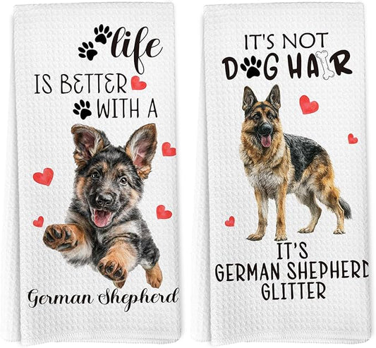German Shepherd Gifts Kitchen Towels Set of 2, Funny Dog Hand Towels for Bathroom Kitchen Decor, German Shepherd Gifts for Women Dog Lovers, Gift forDog Mom Dishcloths Dish Towel 16X24 Inches