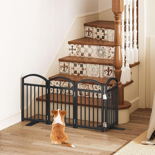 Snughome Short Dog Gate Indoor, 19.69" H Freestanding Small Dog Door Gates with Support Feet, Expands Up to 48" Wide Foldable Pet Gates for Doorway, 4 Panel Folding Pet Door Pet Fence for Puppy, Black