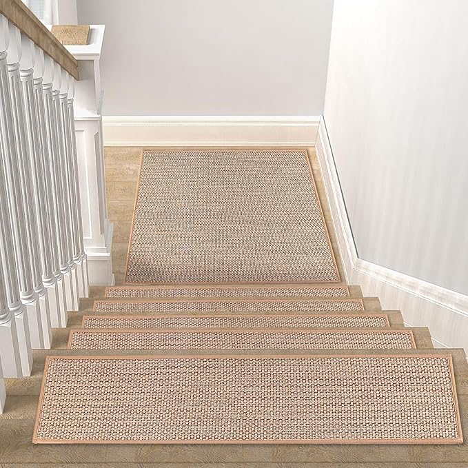 Stair Landing Rug for Wooden Steps, Stair Mats Non Slip Indoor with Self-Adhesive Stair Treads Landing Mat for Kids Elders and Pets(1Pcs, Beige, 31" * 31")