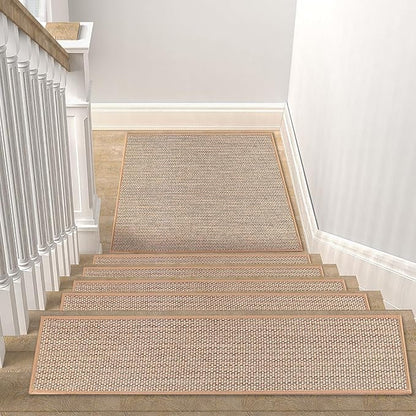 Stair Landing Rug for Wooden Steps, Stair Mats Non Slip Indoor with Self-Adhesive Stair Treads Landing Mat for Kids Elders and Pets(1Pcs, Beige, 31" * 31")