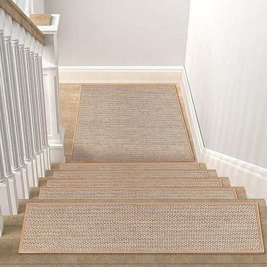 Stair Landing Rug for Wooden Steps, Stair Mats Non Slip Indoor with Self-Adhesive Stair Treads Landing Mat for Kids Elders and Pets(1Pcs, Beige, 31" * 31")