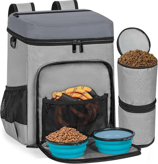 ANILD Dog Travel Bag Backpack, Flight-Ready TSA-Approved Dog Travel Bag with 2 Leak-Proof Food Canisters, 5 Foldable Silicone Bowls, Multi-Compartment Organizer for Hiking, Camping, Dog Mom Essentials