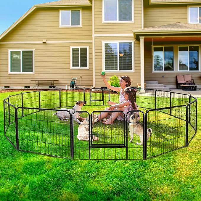 ZENY Dog Playpen 24 Inch 16 Panels, Heavy Duty Pet Dog Pen Indoor, Metal Dog Fence with Doors, Foldable Animal Outdoor Exercise Pen for Yard, RV, Camping