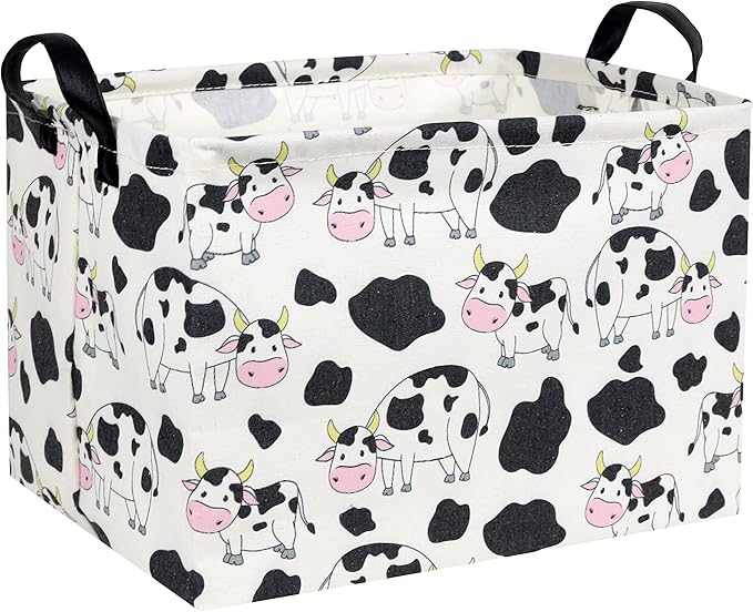 Rectangular Kids Storage Gift Basket - Baby Storage Bin Organizer - Cute Kids Toy Shelf Book Basket Room Decor (Cow)