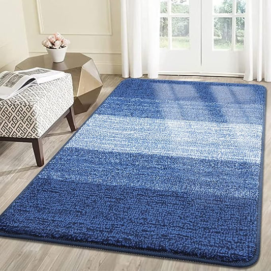 Smiry Dog Door Mat for Muddy Paws, Absorbs Moisture and Dirt, Low-Profile Entryway Mat with Non-Slip Backing, Entry Indoor Outdoor Doormat for Inside Floor (59x35 Inches, Navy Blue, Striped)