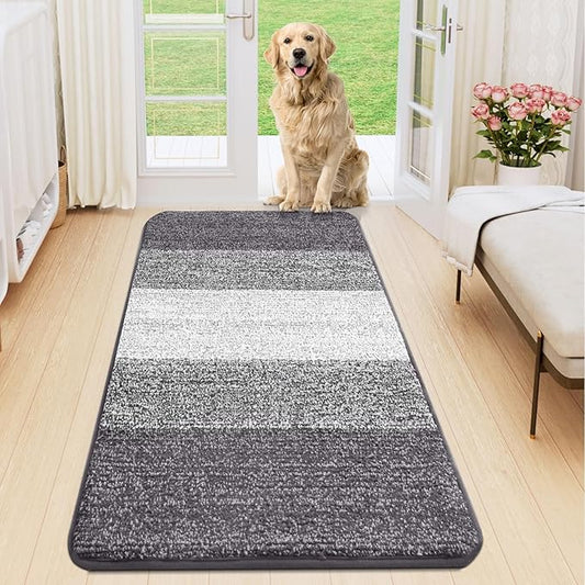 Smiry Dog Door Mat for Muddy Paws, Absorbs Moisture and Dirt, Low-Profile Entryway Mat with Non-Slip Backing, Entry Indoor Outdoor Doormat for Inside Floor (59x20 Inches, Light Grey, Striped)