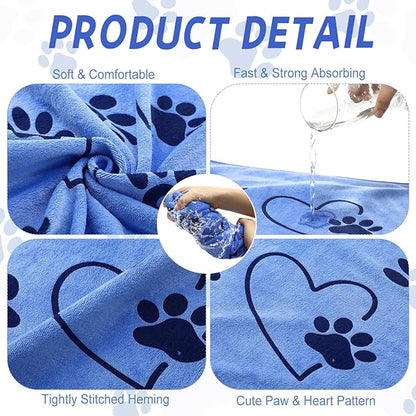 4 Pcs Dog Bath Towels Microfiber Drying Dog Towel Absorbent Pet Heart Paw Towels for Medium Dogs Puppy Cats Pets Shower(Blue, Yellow, Pink, Apple Green)