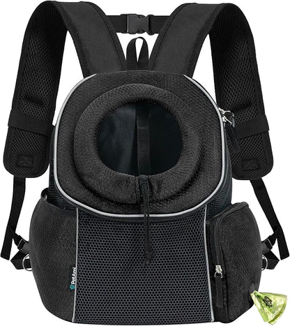 PetAmi Dog Front Carrier Backpack, Ventilated Adjustable Dog Pet Cat Chest Carrier Backpack, Dog Carrier for Hiking Camping Travel, Small Dog Puppy Medium Cat Carrying Bag, Max 10 lbs, Black