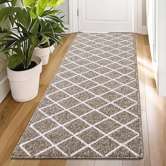 Finchitty Indoor Door Mat, Dirt Resistant and Absorbent, Low-Profile, Non-Slip, Washable Inside Floor Mats for Front Door, Back, and Entrance, 59" x 23", Khaki