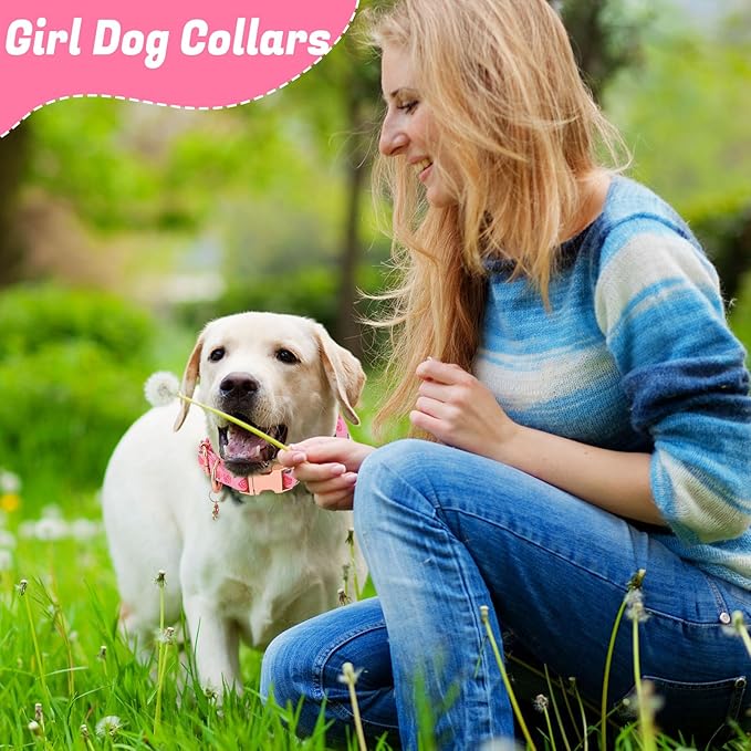 3 Pack Floral Dog Collars for Medium Dogs Pink Dog Collar with Flower Pendant for Girl Female Dogs Adjustable Pet Collars (12-18.9 inch)