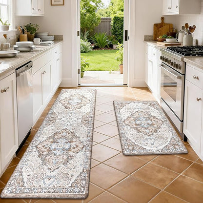 Ileading Anti Fatigue Kitchen Rugs Sets of 2 Cushioned Kitchen Mats for Floor Waterproof Kitchen Mat Set Non Slip Comfort Standing Mat for Kitchen, Office, Sink, Laundry