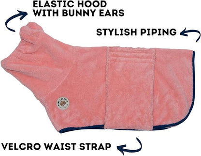 DERPYCHAPPY Premium Dog Towel Robe & Dog Bathrobe for Drying Dogs Made in Korea | Super Absorbent Quick & Adjustable Microfiber Bath Towel for Cats & Puppy Robes After Bath | Soft Warm Coat (Pink,S)